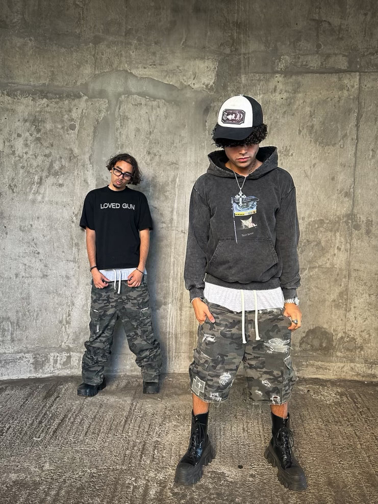 SAG CAMO JORTS DISTRESSED DENIM (SOLD OUT)