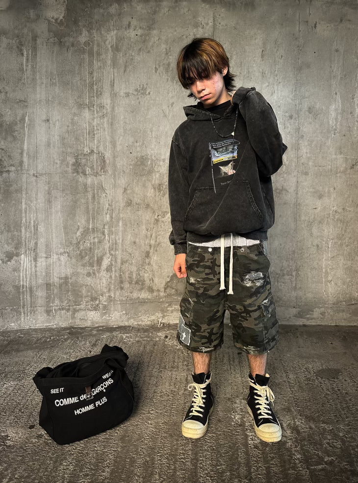 SAG CAMO JORTS DISTRESSED DENIM (SOLD OUT)