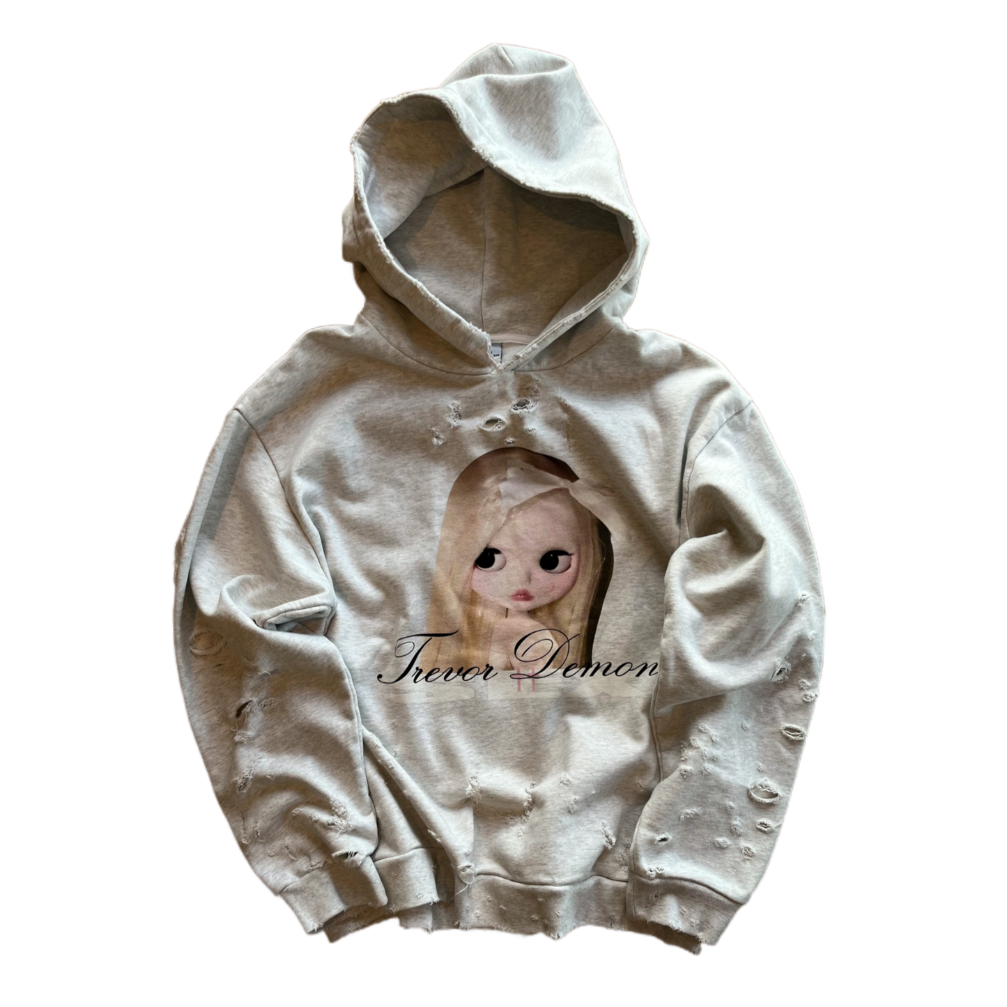 NUDE BLYTHE DOLL DISTRESSED HOODIE